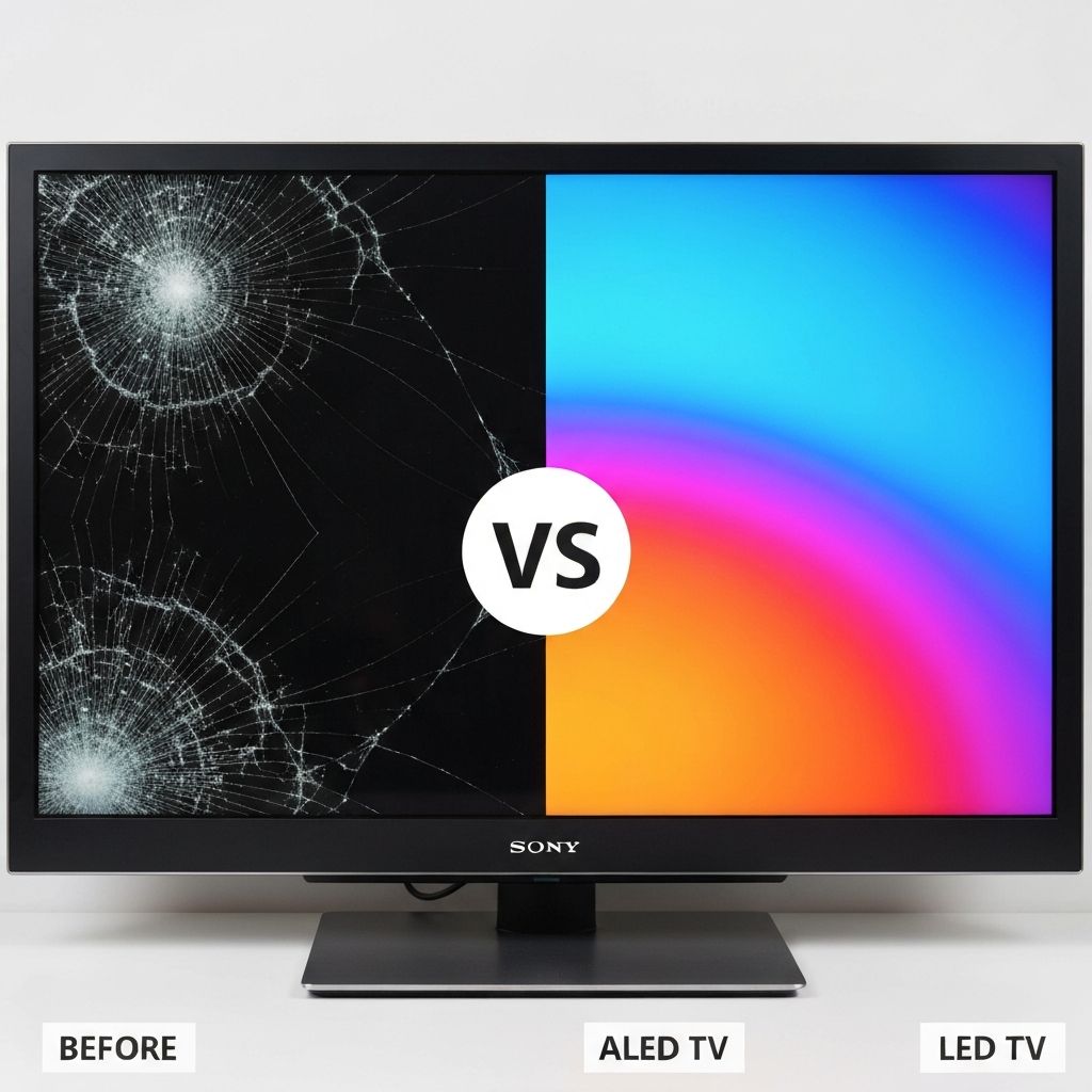 Before and after TV repair comparison